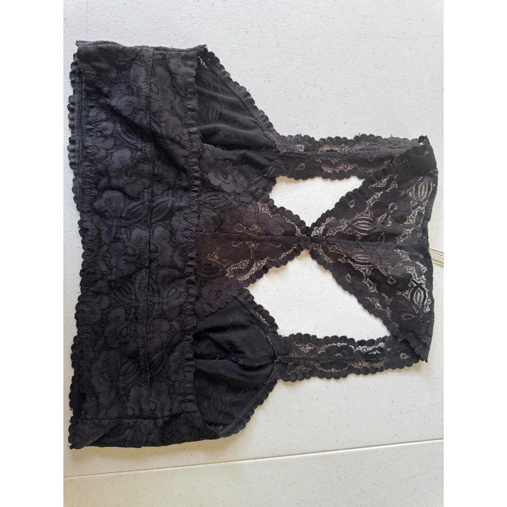 Intimately Free People Adella Black Floral Lace Bralette Racerback Boho‎ Small